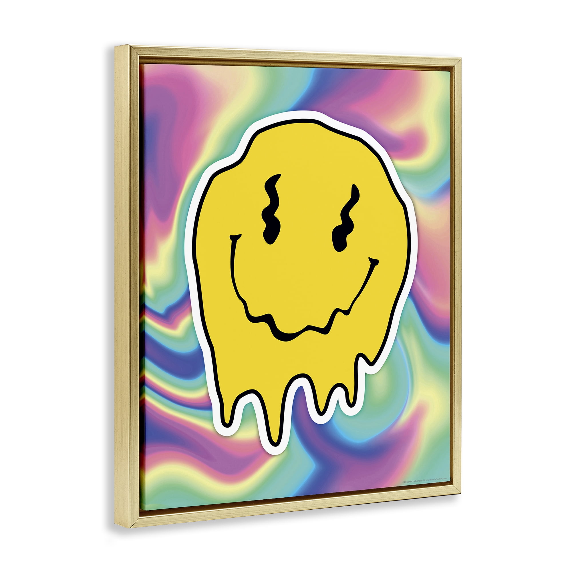 Stupell Industries Abstract Melting Smiley Abstract Painting Gold Floater Framed Canvas Art Print Wall Art, 25 x 31