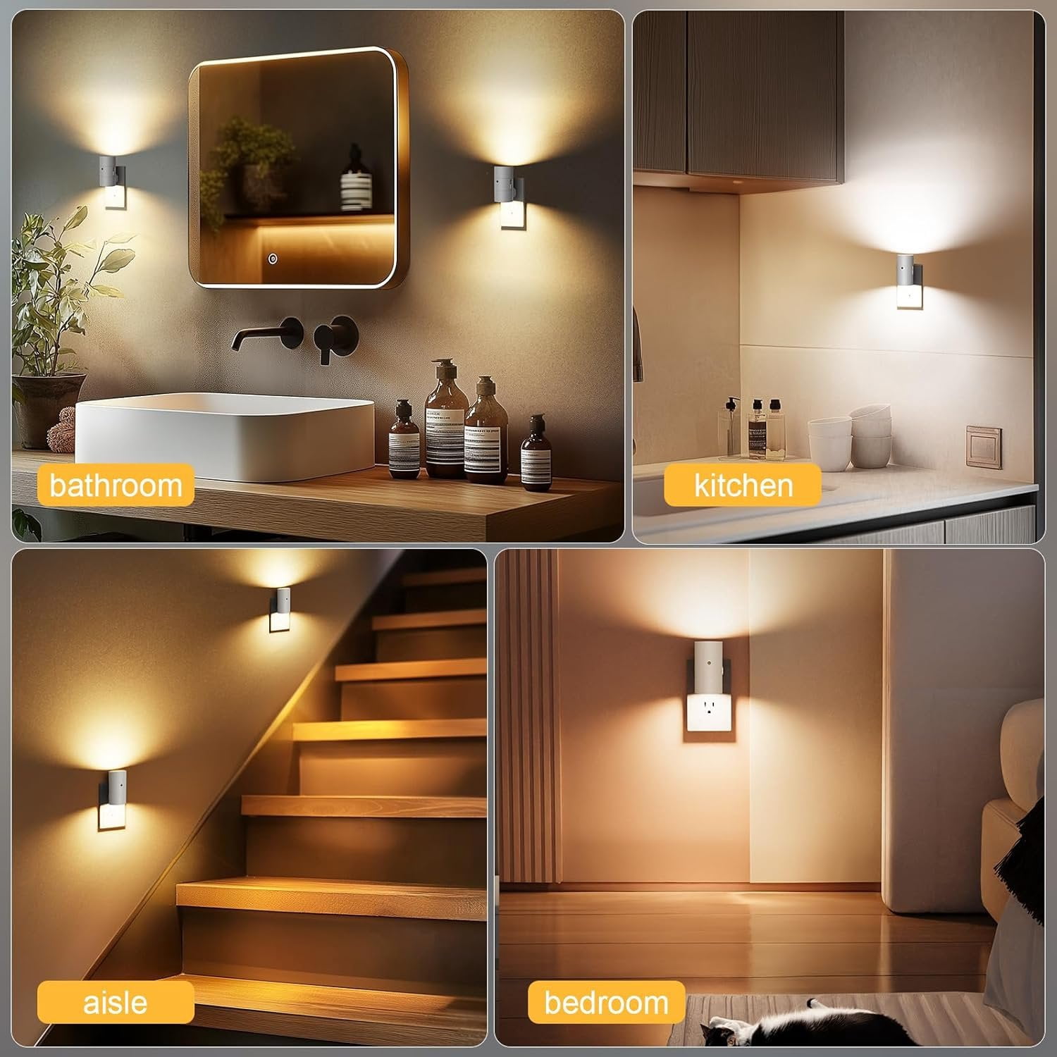 Night Lights Plug into Wall, Dimmable LED Nightlight with Dusk to  Light Sensor, 0-100LM Adjustable Brightness, 3 Color Temperatures, Compact Size, 2 Pack for Hallway, Bathroom White
