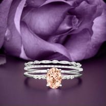 Beautiful Unique Art Deco 2.50 Carat Oval Cut Morganite And Diamond Moissanite Engagement Ring, Classic Wedding Ring, Two Matching Band in 10k Solid White Gold, Gift For Her, Promise Ring, Trio Set
