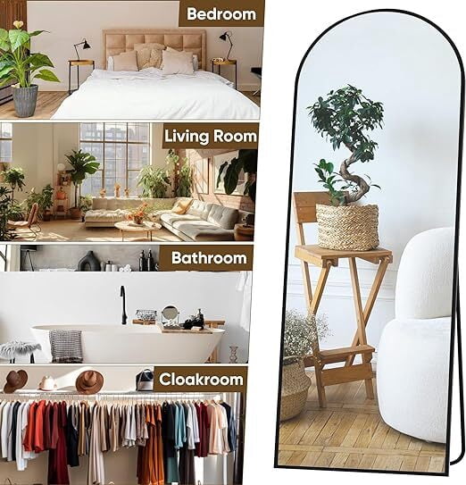 Cenovo 71.5"x 30" Arched Full Length Mirror Floor Mirror with Stand Wall-Mounted, Black