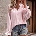 thumbnail image 4 of Oalirro Pink Womens Long Sleeve Tops Casual V Neck Solid Womens Dressy Casual Shirts, 4 of 8