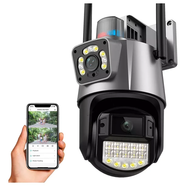 Cámara De Seguridad Wifi Exterior 8mp Con Doble Lente Alexa Color Gris