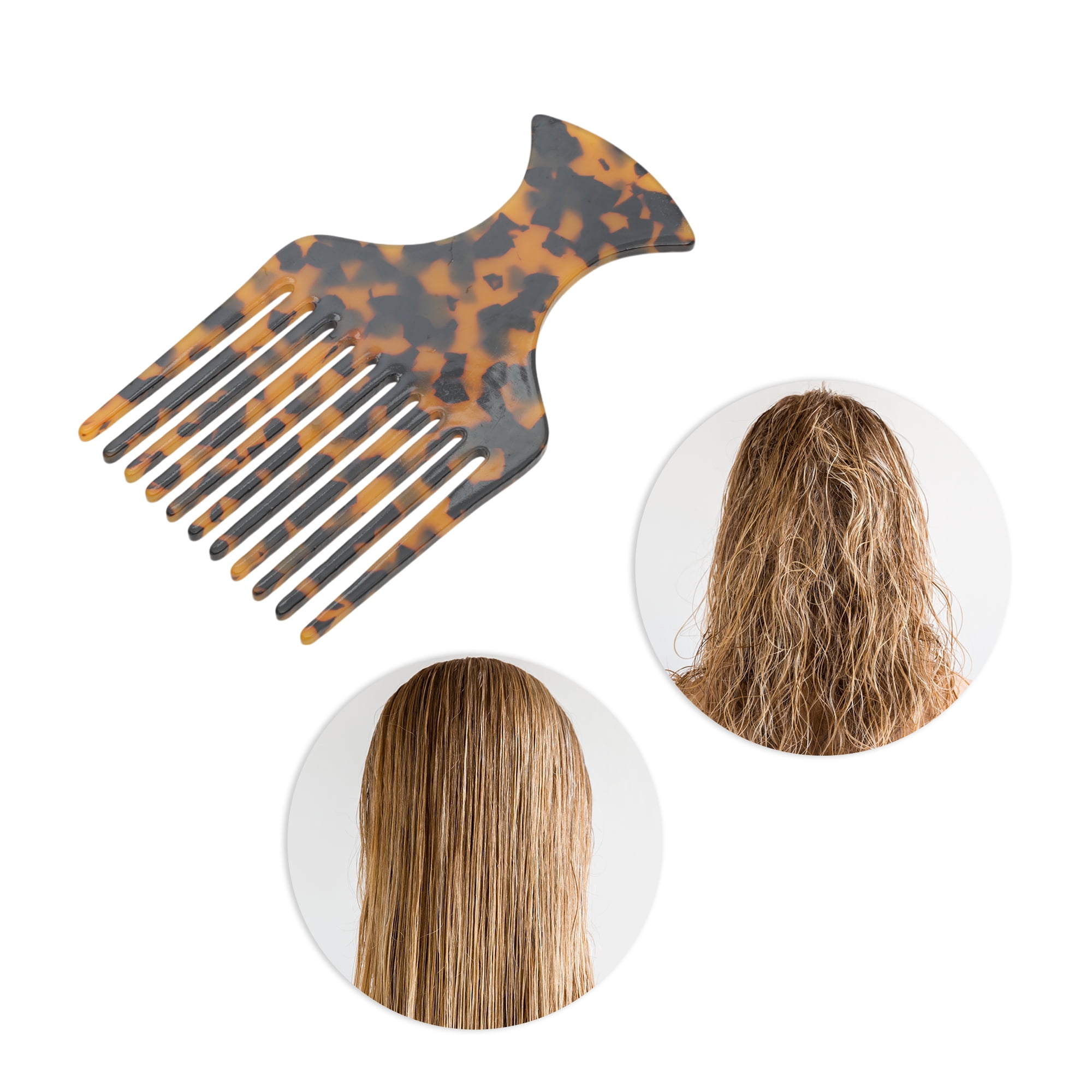 Unique Bargains 1 Pc Flat Handle Marble Hair Insert Comb for All Hair Types Brown