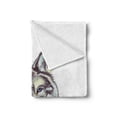 thumbnail image 2 of Wolf Soft Flannel Fleece Blanket, Hand Drawn Style Canine Portrait with Blue Eyes Watercolor Wildlife Illustration, Cozy Plush for Indoor and Outdoor Use, 50" x 70", Pale Green Umber, by Ambesonne, 2 of 5