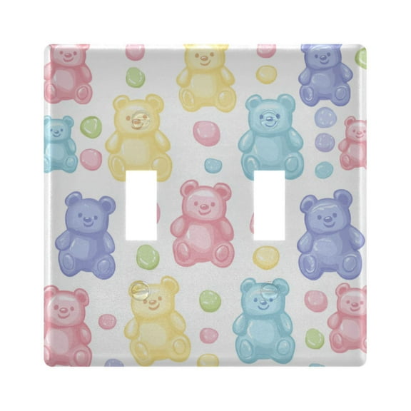 Yayeee Toggle Light Switch Wall Plate 2-Gang 4.56"x4.48" Decorative Outlet Cover, Colorful Gummy Bears Pattern