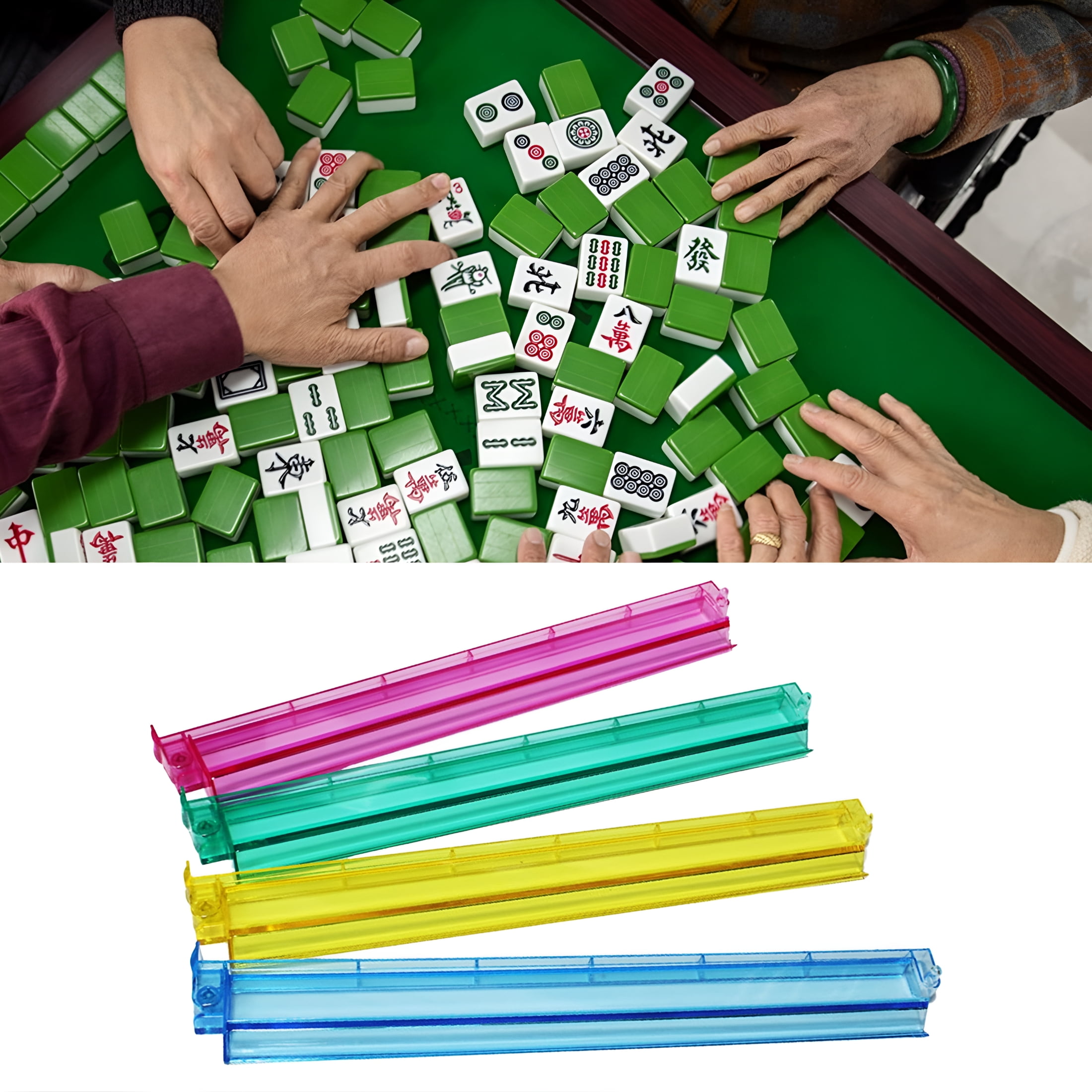 BESTSKY 4Pcs Mahjong Pushers Mini Mahjong Push Ruler Clear Acrylic American Majiang Tile Racks Set for Playing Mahjong Game