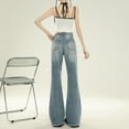 thumbnail image 4 of Los jeans rotos muestran altura y delgadez, pantalones con bordes ásperos, pantalones acampanados con flecos, pantalones microacampanados finos, rectos y suaves de pierna ancha, 4 of 5