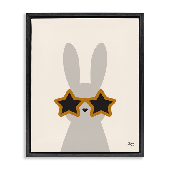 Stupell Industries Bunny & Star Sunglasses Animals Painting Black Floater Framed Canvas Art Print Wall Art, 17 x 21