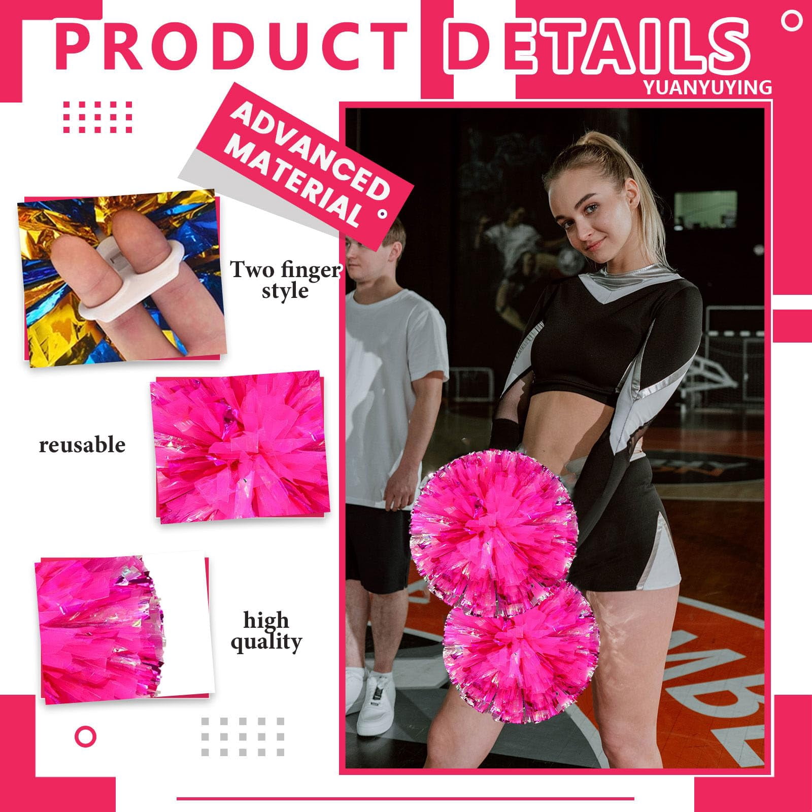 12 Pcs pom poms Cheer,13.7inch pom poms Cheerleading with Finger Holes Cheer Pom Pomsfor Dance, Matches