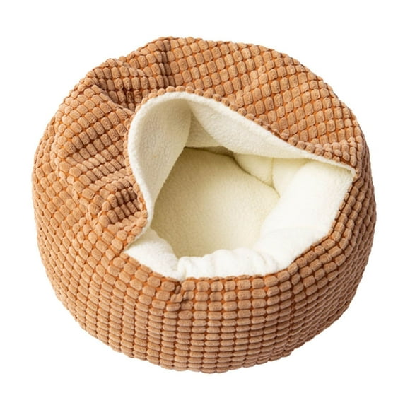 Pet Beds Practical Cozy Calming Hooded Burrow for Small Dogs Cats with Attached Blanket Soft Round Sleep Comfort