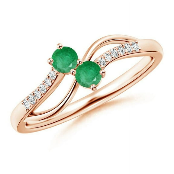 ANGARA Natural Classic Two Stone Emerald Bypass Split Shank Ring in 14K Rose Gold for Women (Size-3mm) | May Birthstone, Birthday, Anniversary, Jewelry Gift for Women | Natural Emerald Ring