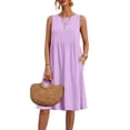 thumbnail image 4 of Iyufng Dresses for Women Summer Linen Solid Casual Round Neck Sleeveless Dress with Pocket, 4 of 9