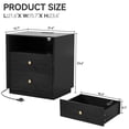 thumbnail image 2 of Black Nightstands with Charging Station, 2 Drawers & Open Shelf, Wide Bedside Tables for Bedroom, End Side Table, 2 of 7
