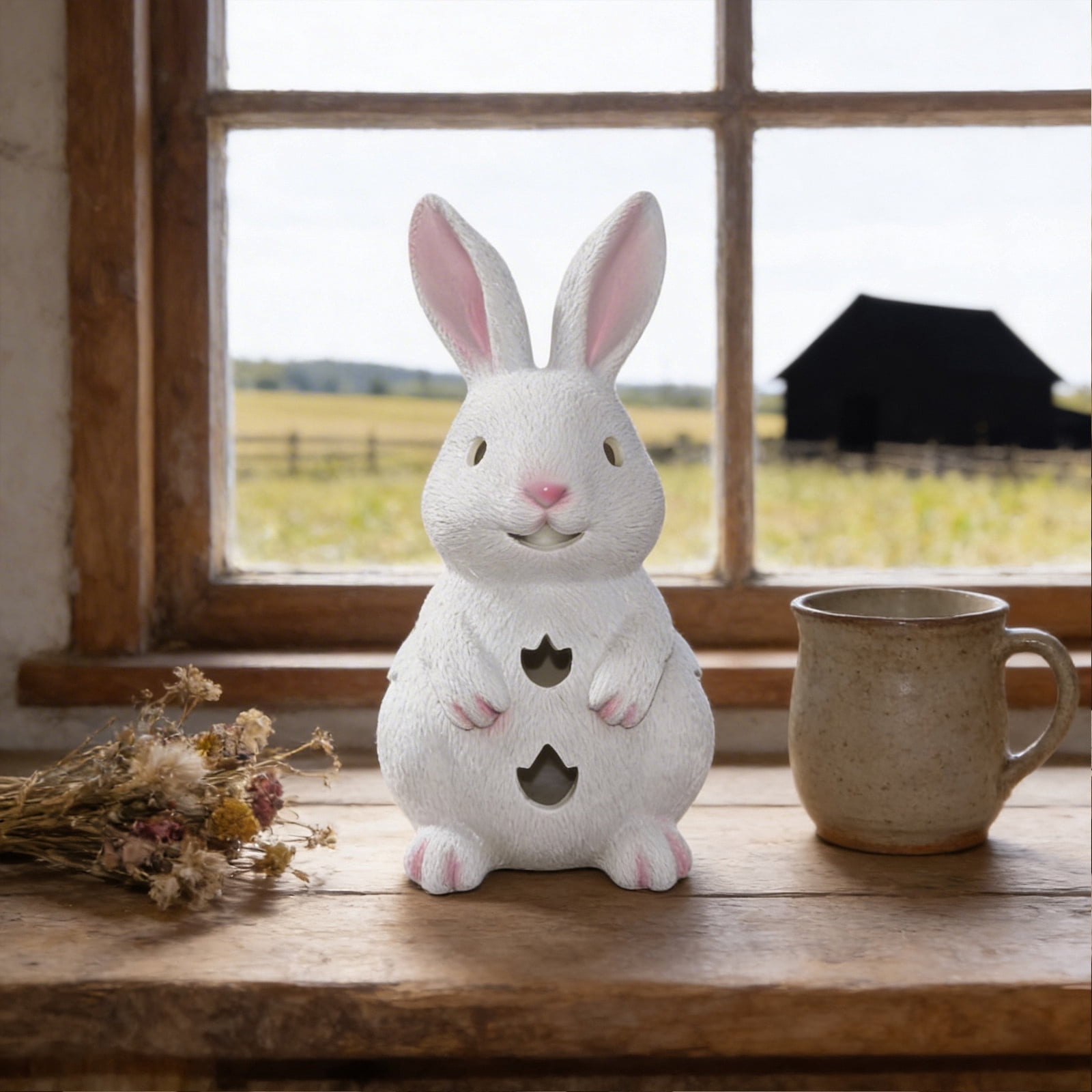 Aff*ordable！Glowing Bunny Ornament Candle Holder LED Light up Resin Easter Statue for Home Garden Decor – Spring Animal Tealight Stand for Table Shelf Mantel Holiday Gift