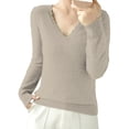 thumbnail image 2 of IMENGL Women's spring solid short lace v neck pullover, Yellow XL, Size M-2XL, 2 of 4