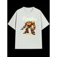 thumbnail image 1 of Boys Halloween Pumpkin Robot Graphic T-Shirt, Black Casual Style Halloween Shirts With Robot Pumpkin Design, Girls/Boys Fall Clothes, Round Neck Short Sleeve T-Shirt, 1 of 7