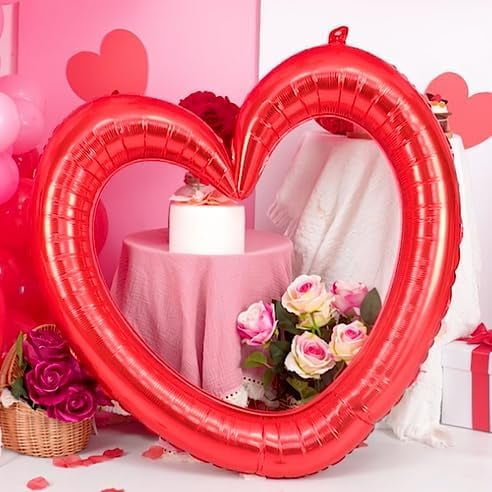 Red Heart Balloons, 3Pcs Large Hollow Out Heart Foil Balloon for Valentine's Day Birthday Wedding Engagement Bridal Showers Anniversary Party Decorations