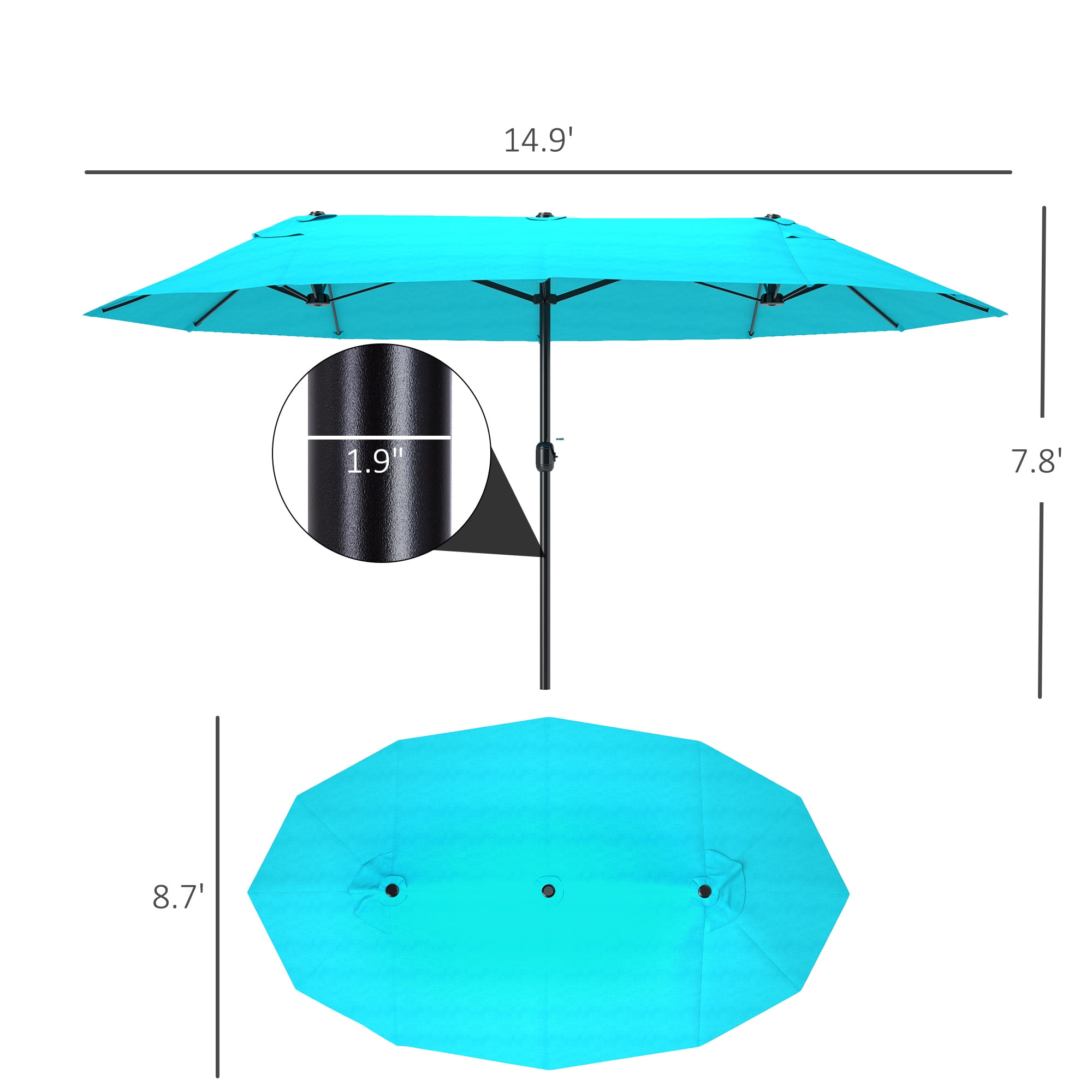 Outsunny Extra Large 15ft Patio Umbrella, Double-Sided Outdoor Umbrella with Crank Handle and Air Vents for Backyard, Deck, Pool, Market, Light Blue