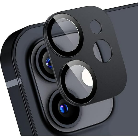 [ 2 Pack Camera Lens Protector for iPhone 12, Aluminum Metal Lens Film, 9H Hardness Tempered Glass Camera Screen Cover,Bubble Free,Strong Stickiness Case Friendly - Black