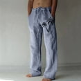 thumbnail image 1 of Pantalones largos de lino para hombre, pantalones holgados de playa con estampado hawaiano, cintura elástica y cordón ajustable, estampado en caliente., 1 of 5