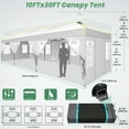 thumbnail image 5 of HOTEEL 10x30 EZ Pop Up Canopy with 8 Sidewalls, One Push Setup Glow Party Tent for Commercial, Waterproof UPF50+ Wedding Tent with Wheeled Bag & Air Vent, White, 5 of 11