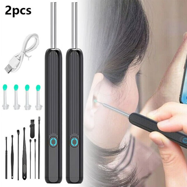 LNGOOR Ear Wax Removal with Camera 1296P HD Wireless Earwax Remover Tool with 6 LED Lights and 8 Ear Pick Kit Ear Cleaner for iOS & Android (Black)