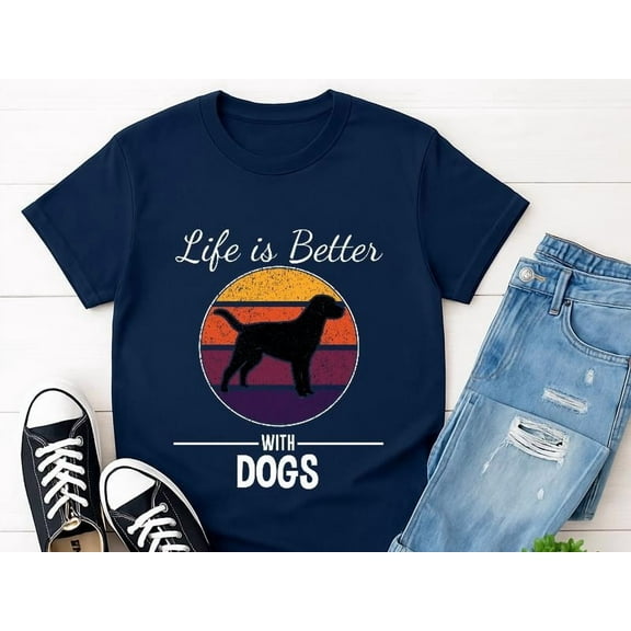 DeliFri Life is Better with Dogs T-Shirt | Dog Lover Shirt, Dog Mom/Dog Dad Tee, Dog Humor Shirt, Pet Lover Shirt, Animal Lover Tee, Pet Theme Shirt
