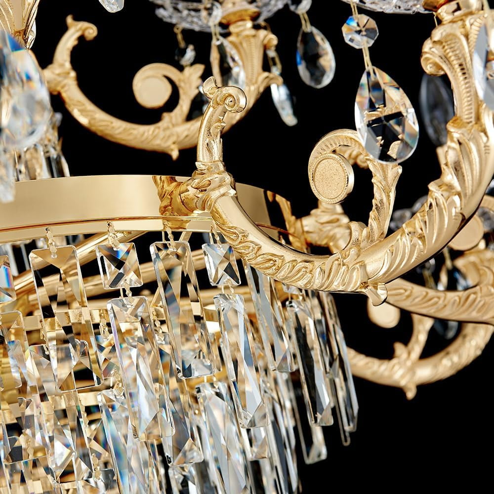 Posiosa Gold Crystal Contemporary Chandelier Foyer Entryway Lighting, 2-Tier Large Foyer Entrance Chandeliers for High Ceiling Big Crystal Chandelier(Dia 40.2 inch 22 Lights)