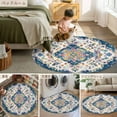thumbnail image 6 of 3.3Ft Round Rug, Navy Blue Yellow Non-Skid Rubber Backing Large Area Rugs - Living Room Bedroom Home Office, Boho Southwestern Ethnic Mexican Flowers Indoor Floor Mat Carpets Washable Rug, 6 of 9