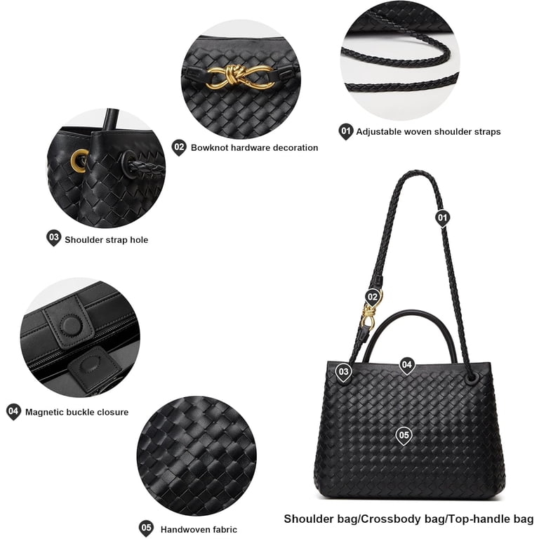 Black Woven Backpack Crossbody Handbag Vegan Leather Sumrains Woven Crossbody Bag for Women: Classic Handwoven  main image 2