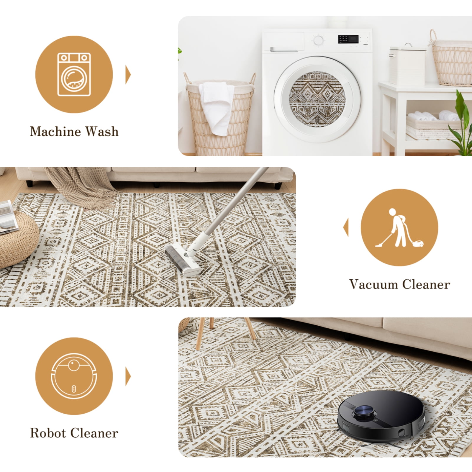 Cozylore 9'x12' Area Rugs for Living Room Modern Rug Soft Low Pile Non Slip Carpet Machine Washable Indoor Rug for Bedroom Dining Room, Brown