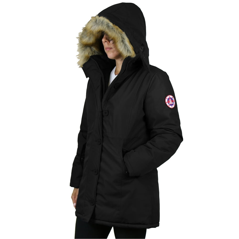 SBG Women's Heavyweight Classic Long Parka Jacket With Detachable Fur