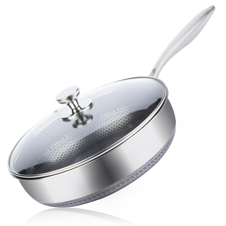 ATGRILLS Honeycomb 316 Stainless Steel 11 Saute Pan with Lid, 4.5 QT