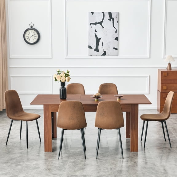 Extendable Dining Table with 2 Drop Leaves, Expandable Kitchen Table, Space-Saving Design, Modern Rectangular, for Small to Large Families, Walnut Finish