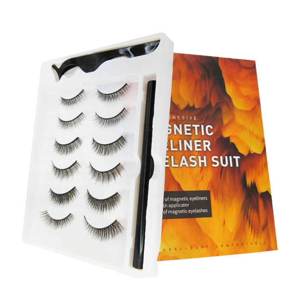 6 Pairs 3D Eyelashes Kit Eyeliner & Tweezer, Reusable False