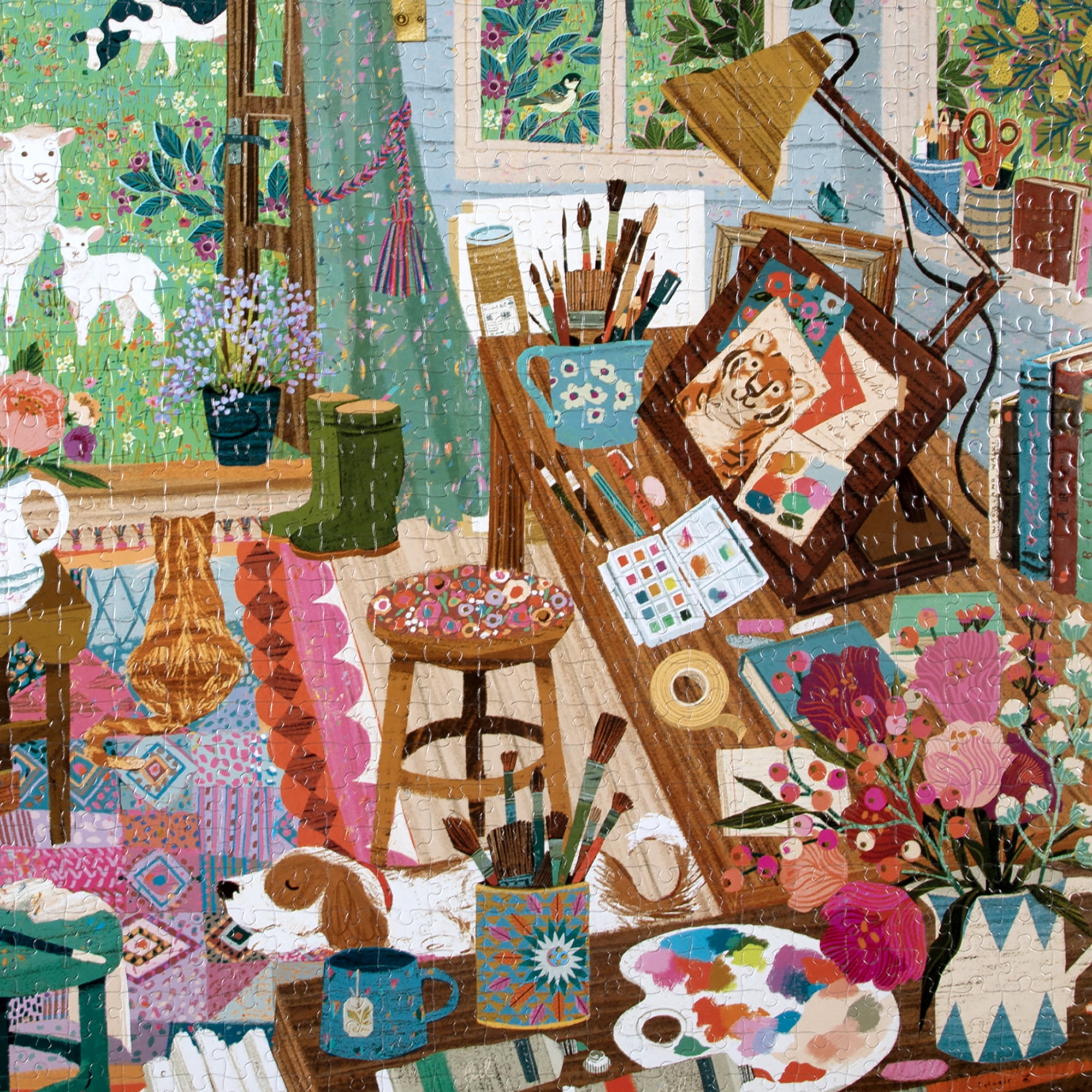 eeBoo Piece & Love: Artist's Cottage - 1000 Piece Puzzle - Adult Square Jigsaw, 23x23", Includes Image Reference Insert, Glossy High-Quality Pieces