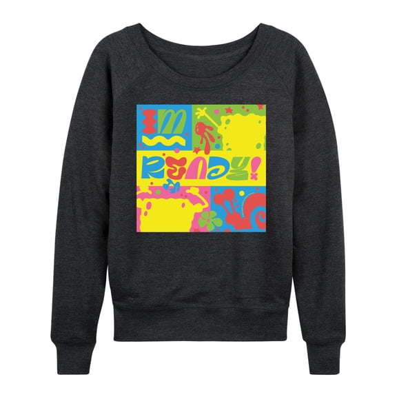 SpongeBob SquarePants - I'm Ready Lightweight French Terry Wide Neck Long Sleeve Graphic Shirt