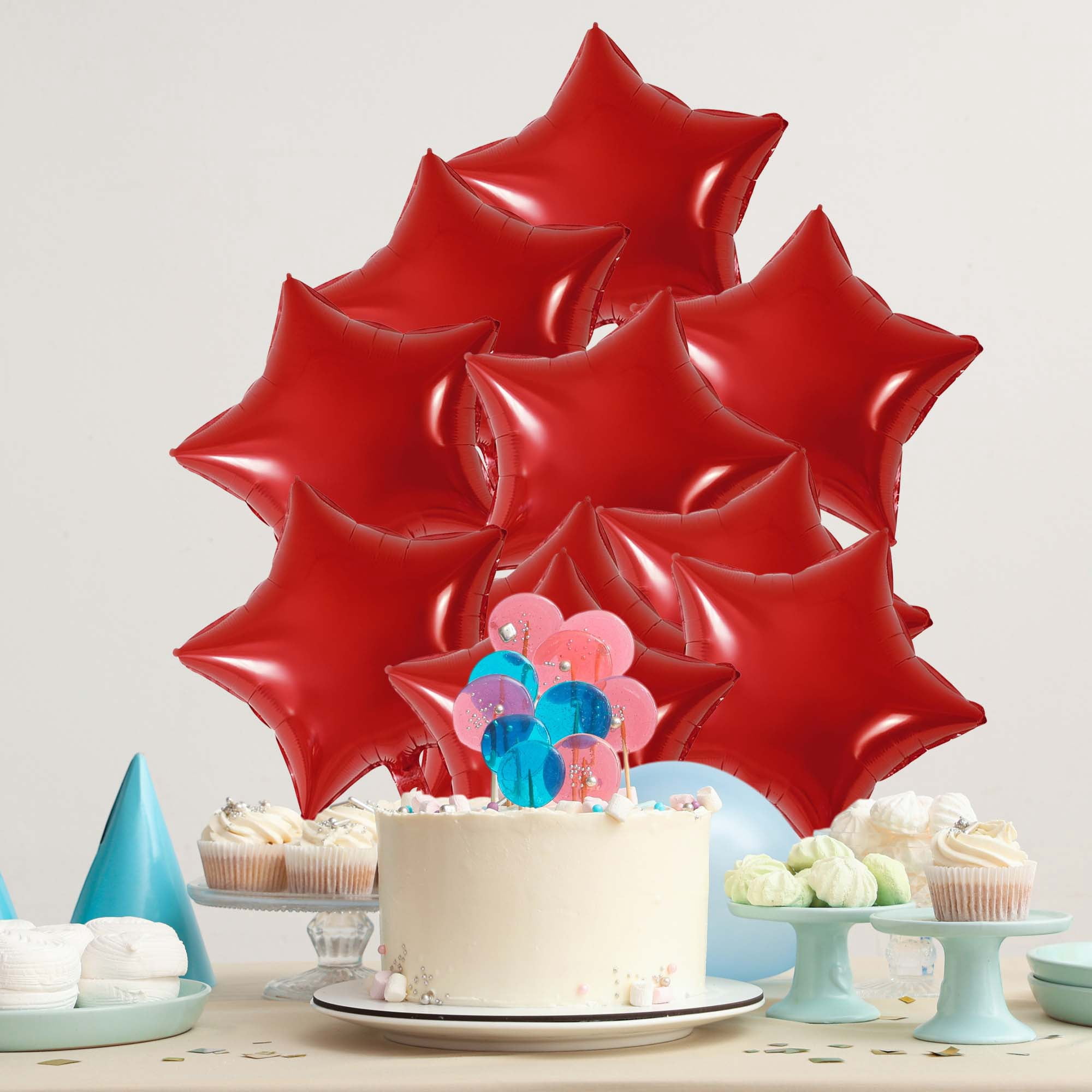 Unique Bargains 10Pcs Helium Balloons with Ribbon Star Pattern Red