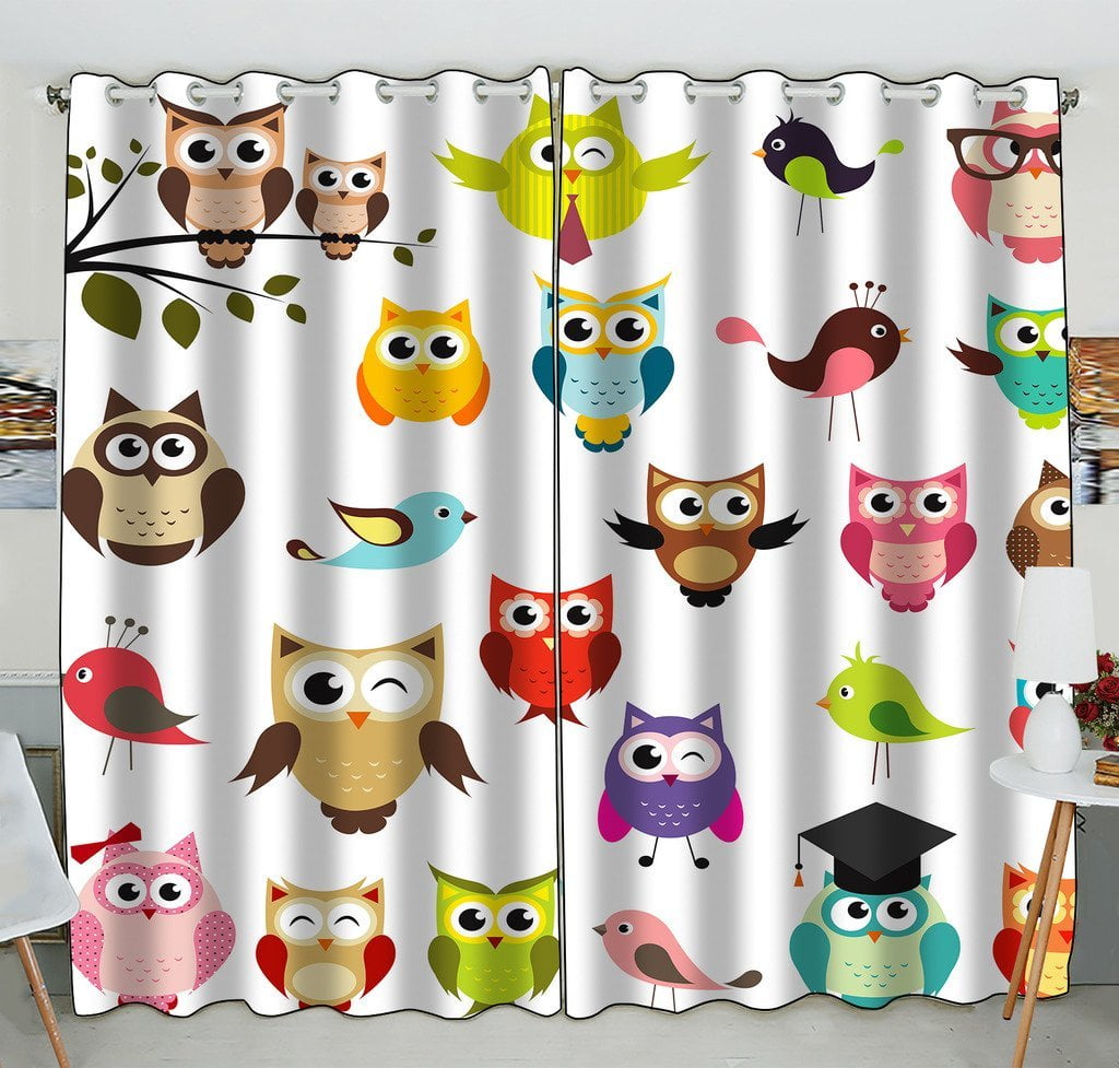 GCKG Art Owl Window Curtain Kitchen Curtain Window Drapes Panel for
