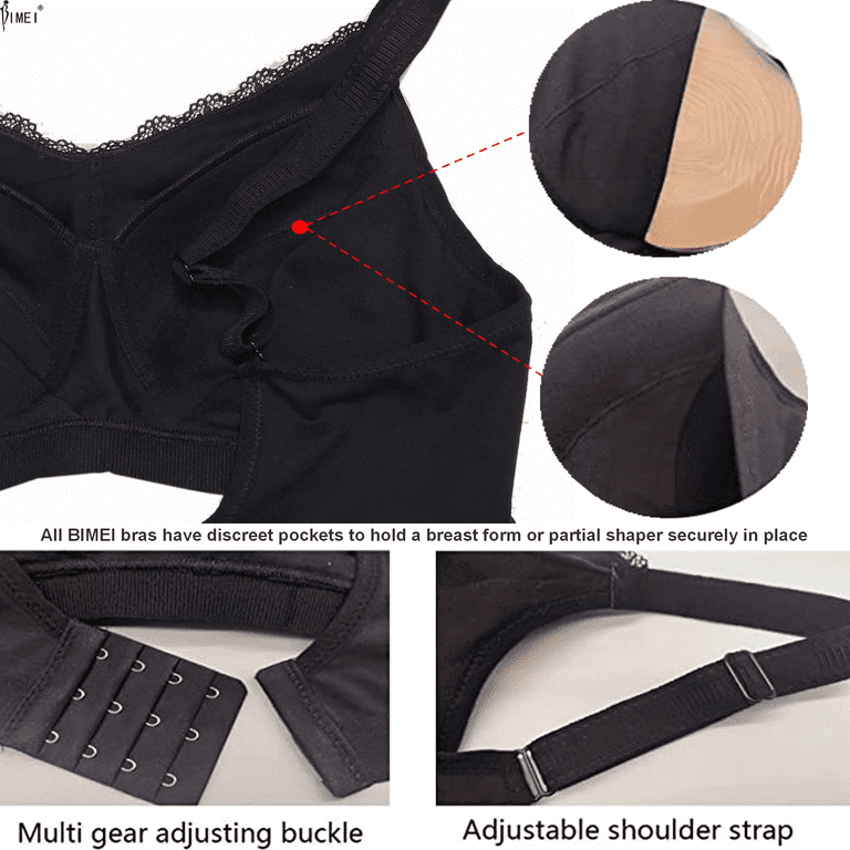 BIMEI Women's Mastectomy Bra Molded-Cup Post Surgery for Silicone Breast  Prosthesis with Pockets Everyday Bra 9816,Black,34A