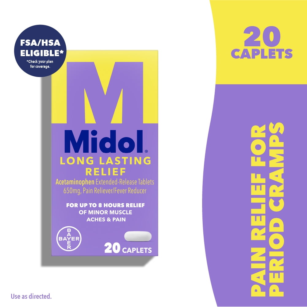 (6 pack) Midol Long Lasting Relief Menstrual Pain Relief Caplets, 20 Count