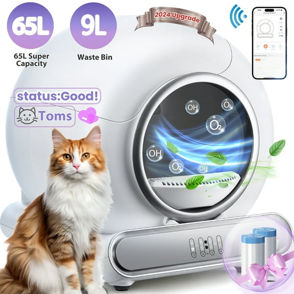 Qvamodo Automatic Cat Litter Box Self Cleaning for Large Cats – WiFi App Control, Odor-Free, Ultra Quiet, Health Monitoring, Hands-Free for 15 Days, Seniors, and Busy Pet Owners