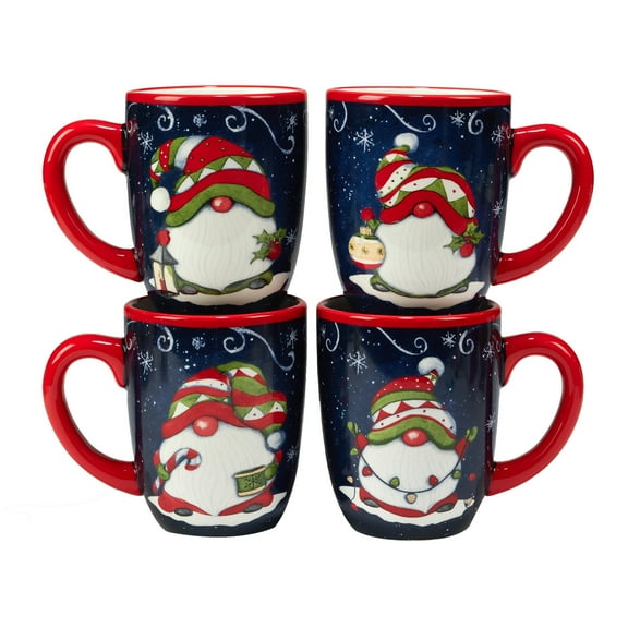Certified International  Holiday Magic Gnomes 16 oz. Mugs, Set of 4