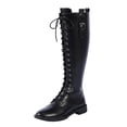 thumbnail image 2 of BRGZLK Retro Lace Up Knee High Boots for Women Stylish Metal Buckle Round Toe Solid Color Vintage Classic Low Heel Punk Motorcycle Boot Autumn Winter 2026 Black 42, 2 of 9