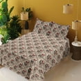 thumbnail image 2 of Ambesonne Gothic Fitted & Flat Sheet with Sham 3 Pcs Set, Skull Face Impression Roses, Twin XL, Ecru Taupe Grey and Scarlet, 2 of 5