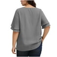 thumbnail image 4 of UQJfacai Womens Plus Size Tops Summer Casual Crewneck Tunic T Shirts Side Split Double Tiered Ruffle Bell Short Sleeve Blouse XL-5XL, 4 of 8