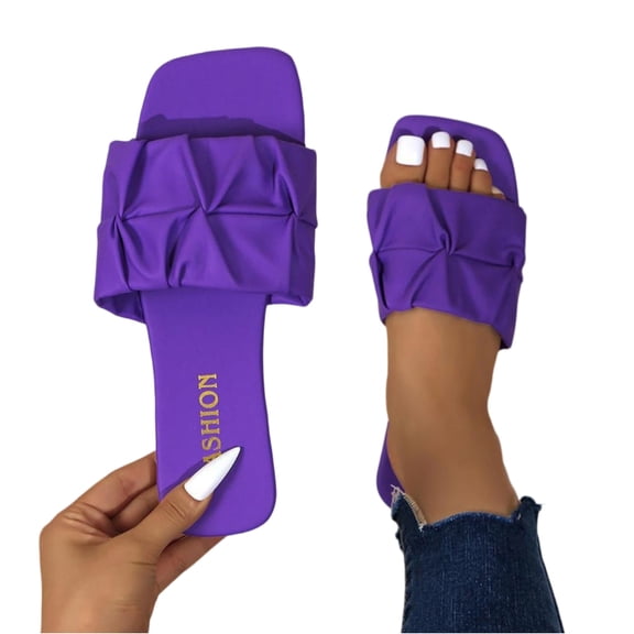 longantii Womens Bow Slides Flat Sandals Comfortable Slip On Open Toe Summer Non-slip Casual Beach Travel Vacation Shoes Indoor Outdoor Slippers Purple