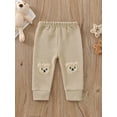thumbnail image 2 of Cenuakty Baby Girls Boys Pants, Cartoon Bear Applique Elastic Waist Trousers, Waffle-Knit Casual Pants for Toddlers, 0-3 Years, 2 of 8