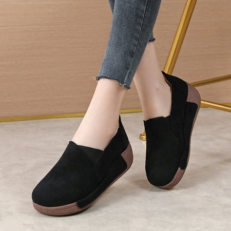 

Women‘s Platform Slip On Loafers Solid Color Comfortable Non Slip Shoes Casual Walking Shoes