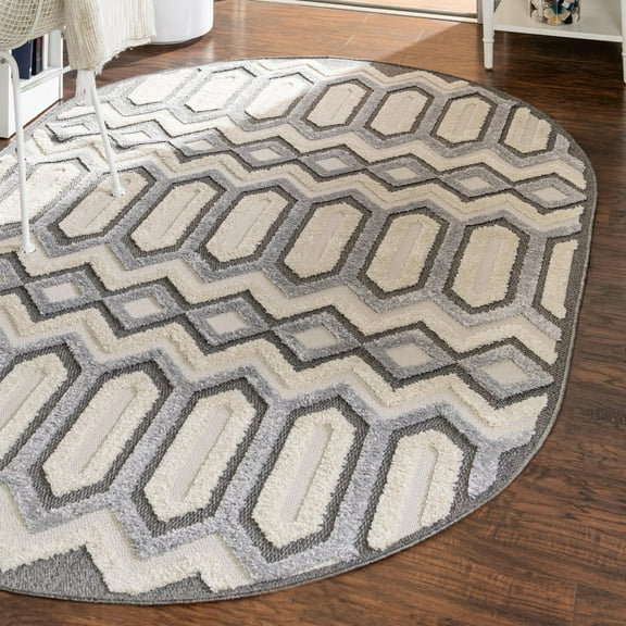 Unique Loom Arlo Collection Area Rug - JJ (4' x 6' Oval Charcoal/Ivory)